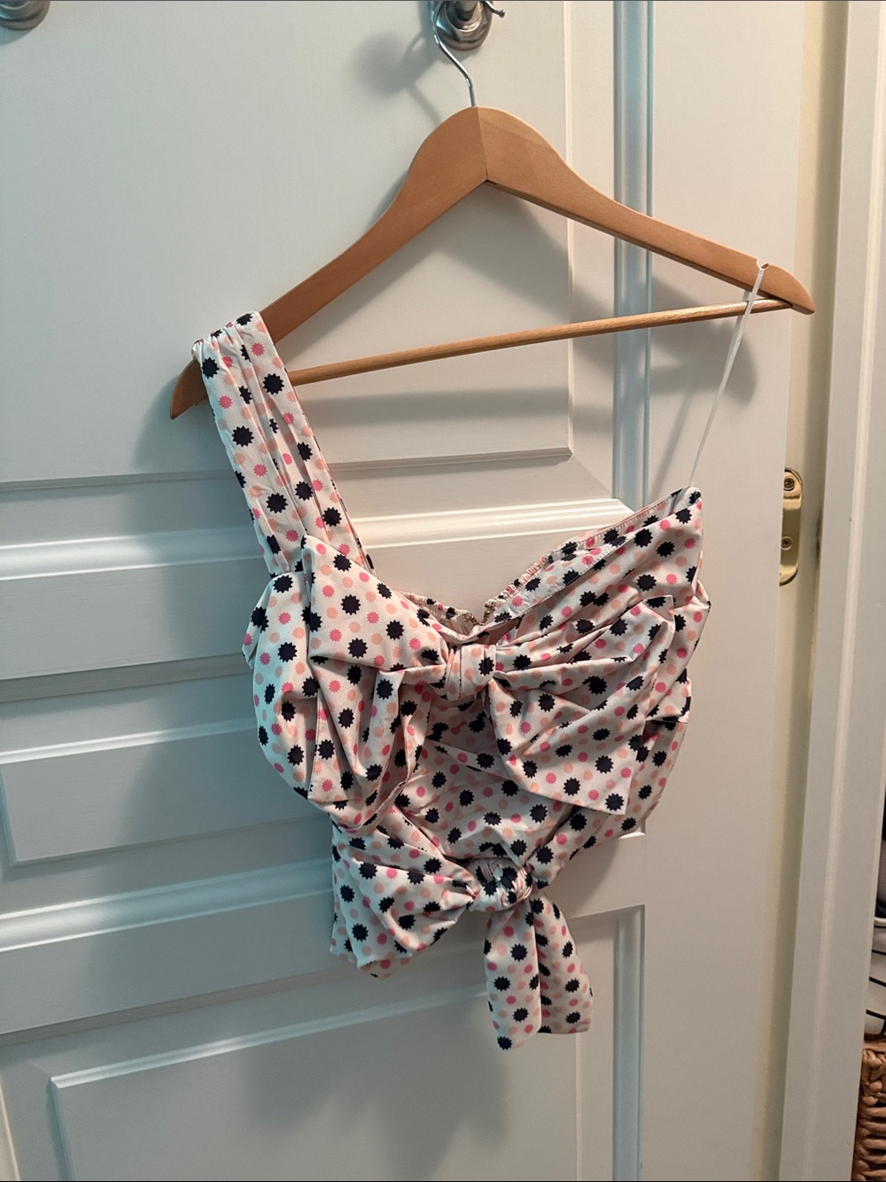 Anthropologie White Crop Top with Pink and Black Daisy Print